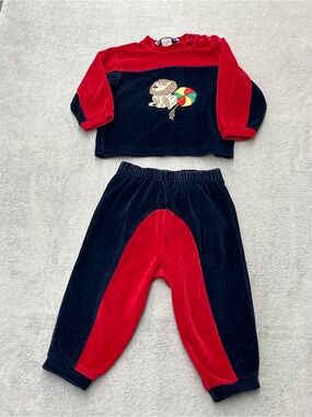 Vintage Samara Velour Lion Two-Piece Set - Red & Navy Size 24 Months